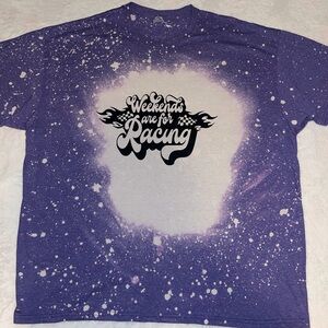 Women’s Plus Size 2XL Purple Bleached “Weekends Are for Racing” Graphic Tee